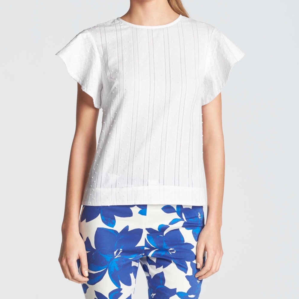 White Short Sleeve Textured Blouse